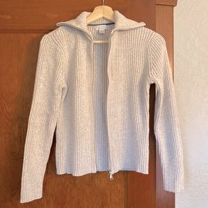Christopher & Banks Cream Cotton Knit Zip Up Sweater Size Small
